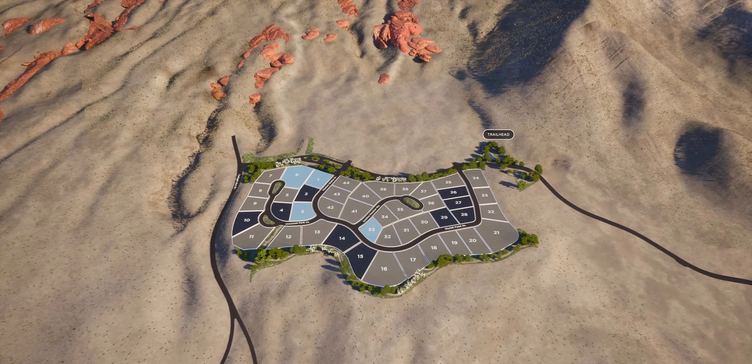 The lots from above, a few highlighted