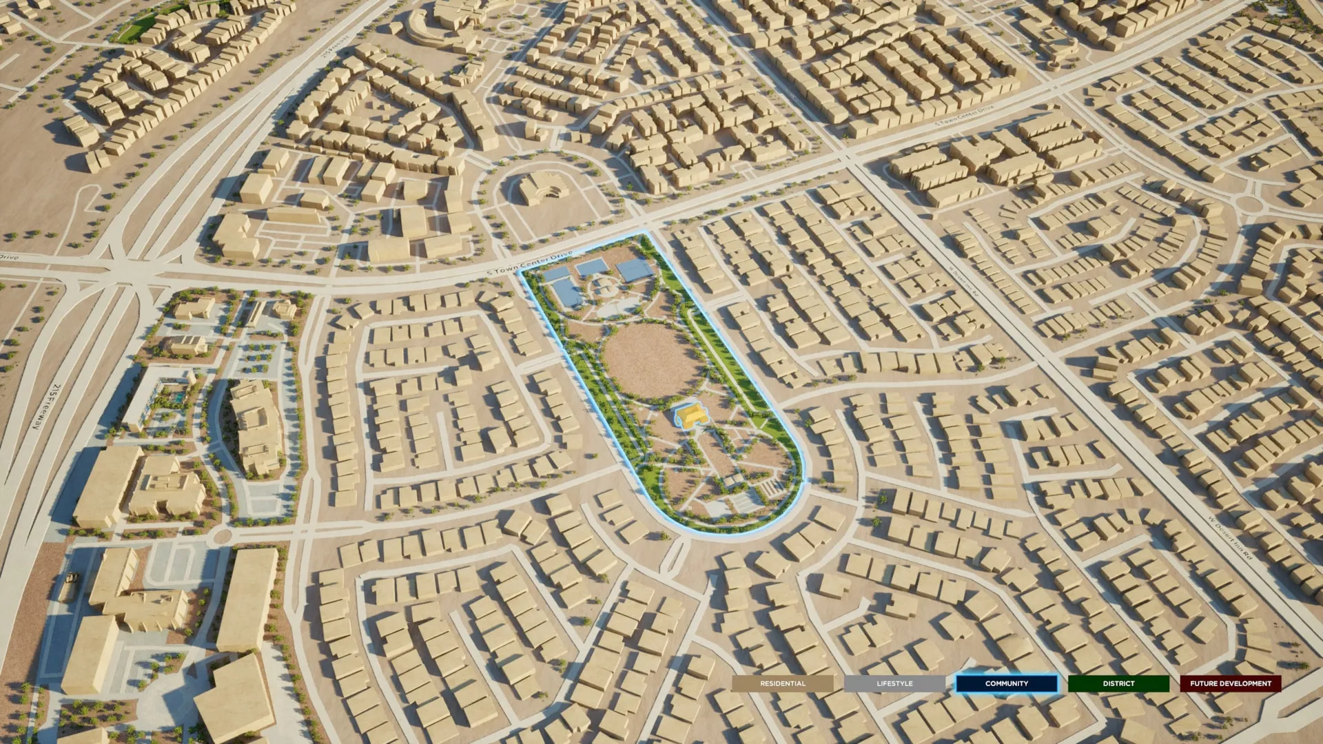 Summerlin — a community park highlighted, with the building inside it picked out